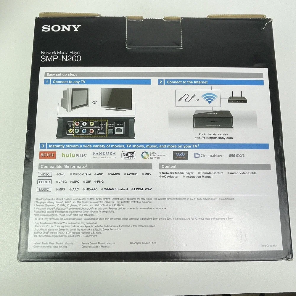Sony SMP N200 Network Media Player Connection Cord Box No Remote
